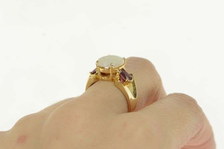14K Yellow Gold Natural Opal Tourmaline Vintage Statement Ring