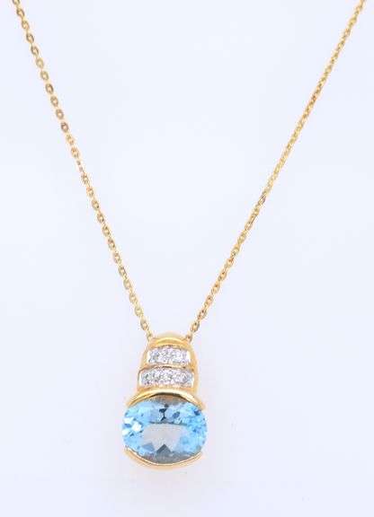 925 Sterling Silver Blue Topaz and Cubic Zirconia Pendant on Chain