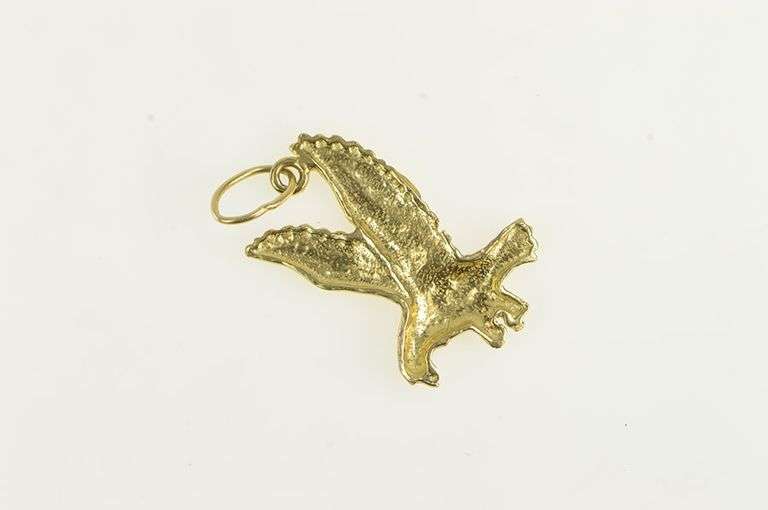 14K Yellow Gold Diamond Cut Soaring Eagle Patriotic Bird Pendant