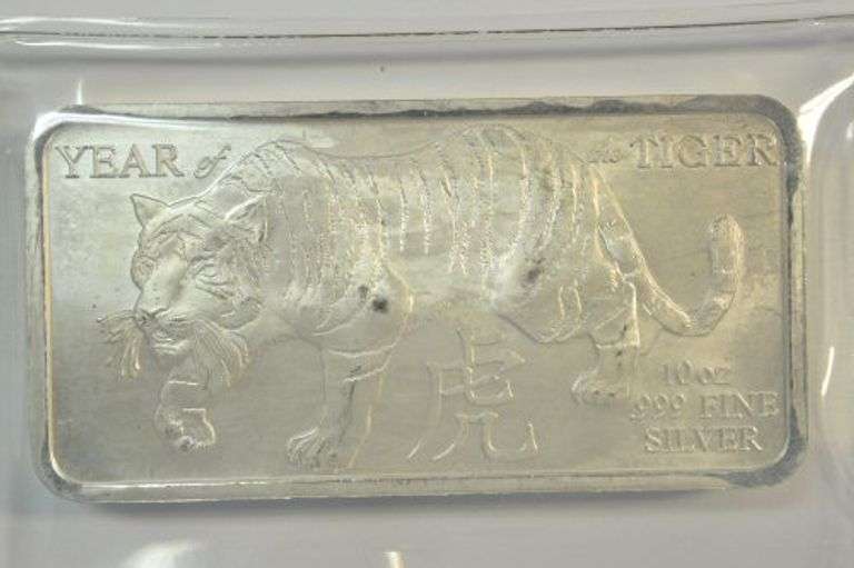 Special Year of the Tiger 10 Troy Oz pure .999 fine silver bar