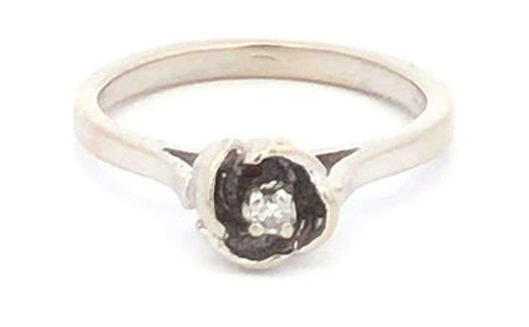 10K White Gold 1950's Diamond Rose Flower Vintage Promise Ring