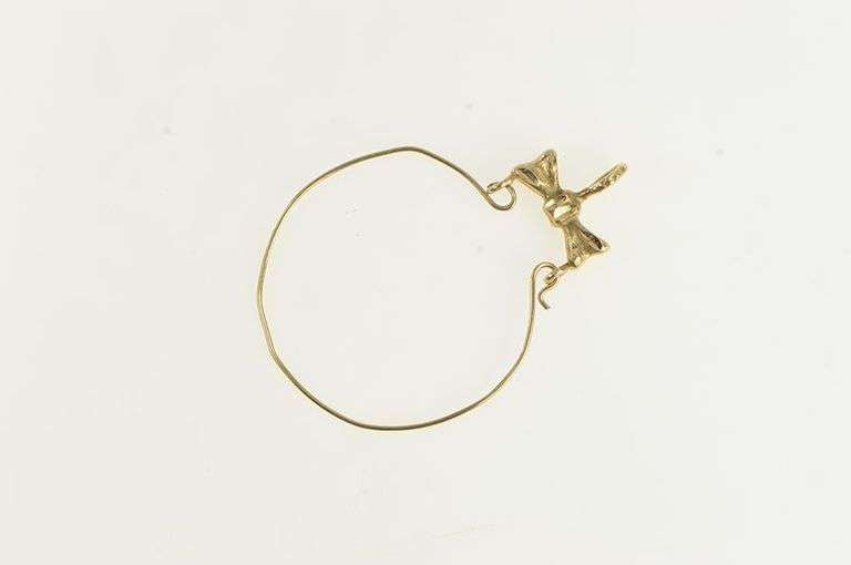 14K Yellow Gold Bow Ribbon Charm Holder Loop Pendant