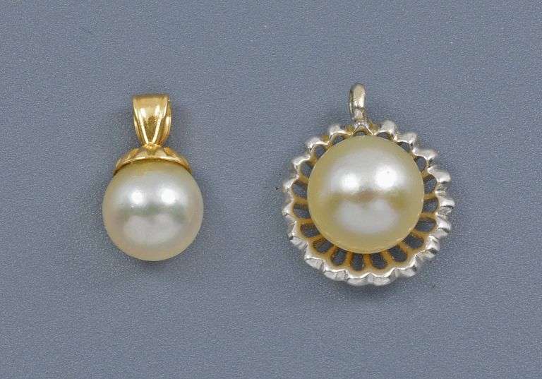 Pair of 14k Pearl Pendants