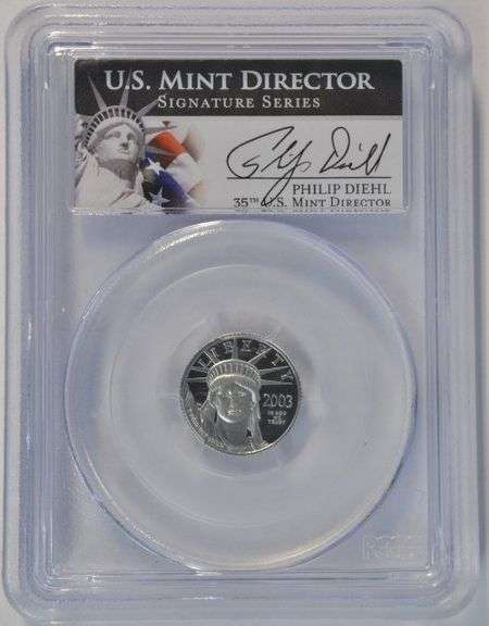 Superb 2003-W Proof $10 Platinum Eagle. PCGS PR69DCAM. Signature