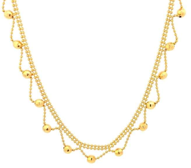 14K Yellow Gold Scalloped Ball Beaded Vintage Ornate Chain Necklace