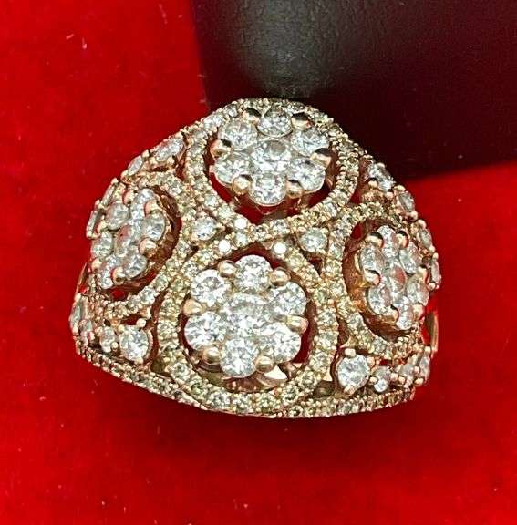 CERTIFIED 14K ROSE GOLD AND DIAMOND RING. 2.50 CARATS