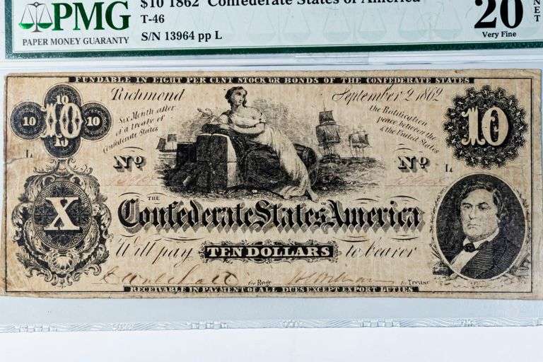 $10 1862 CSA Note PMG Net 20 Very Fine
