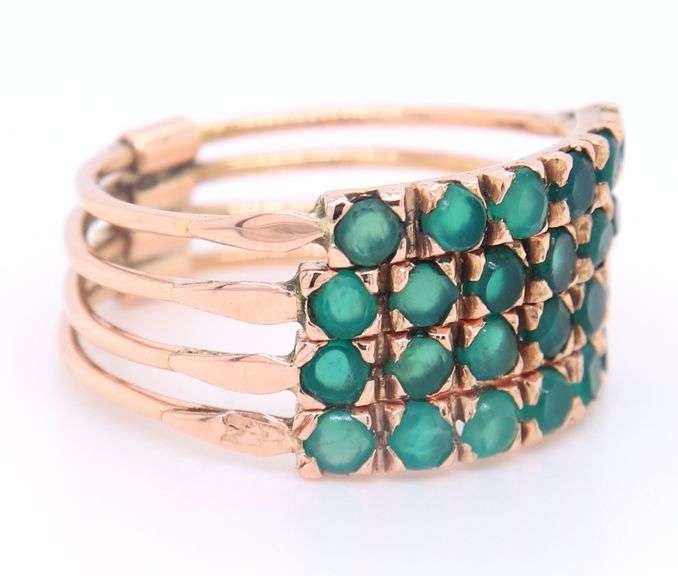 Lovely Yellow Gold Emerald Four Row Band