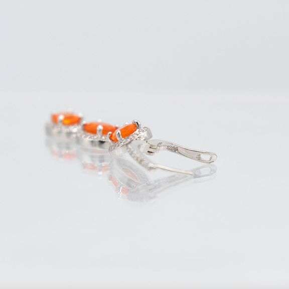 Stunning Natural Pair Fire Opal Earrings 12.5 Cttw