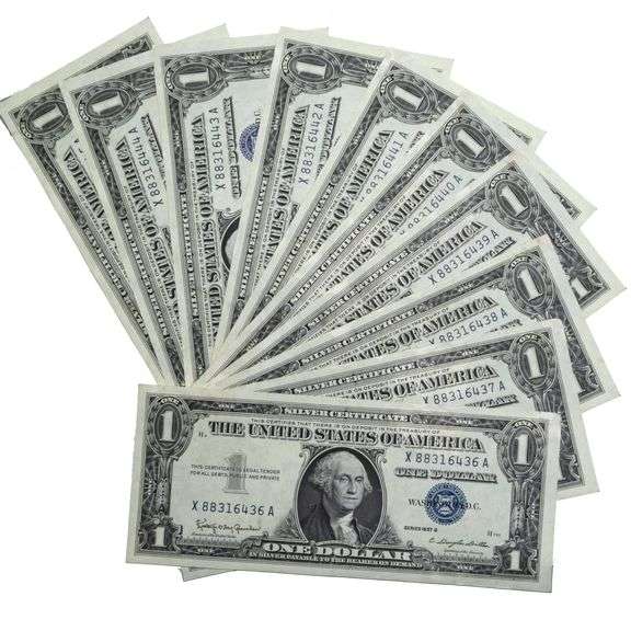10 Consecutive CH CU 1957 B $1 Silver Certificates