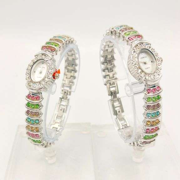 GROUP LOT OF 2X 18KT GOLD PLATED & GEMSTONE WATCHES- BRAND NEW!