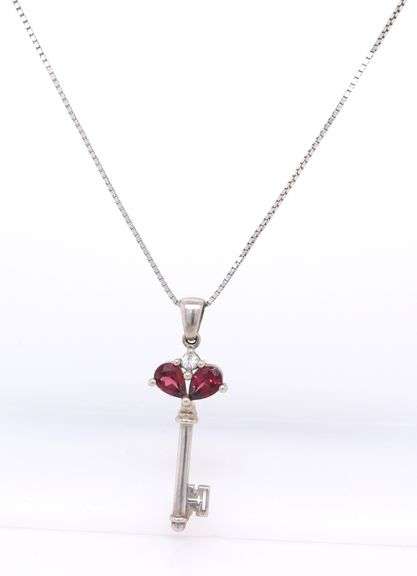 925 Sterling Silver Cubic Zirconia Key Pendant on Italian Chain Necklace