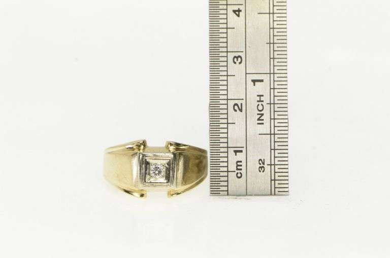 14K Yellow Gold 1960's Diamond Squared Men's Wedding Ring
