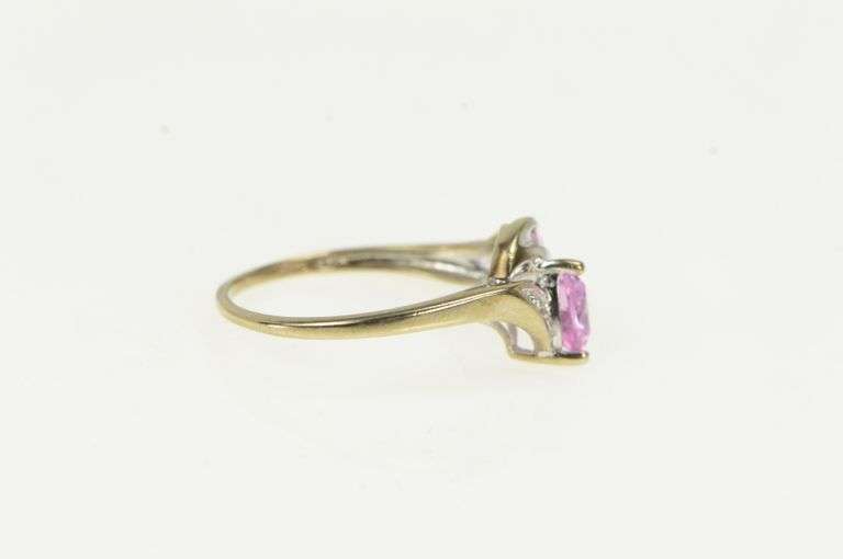 10K White Gold Trillion Pink Topaz Diamond Accent Bypass Ring