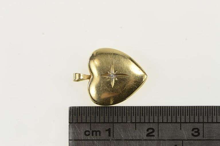 14K Yellow Gold Diamond Heart Love Picture Photo Locket Pendant