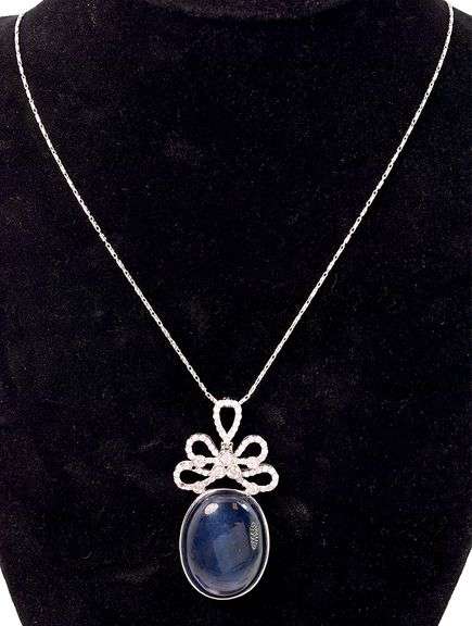 Enchanting Natural Blue Star Sapphire and Diamond Pendant Necklace in White Gold