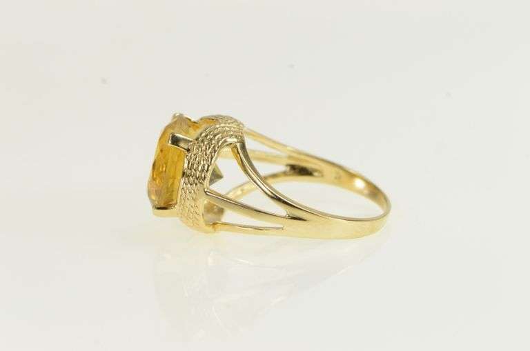14K Yellow Gold 1960's Round Citrine Rope Vintage Cocktail Ring