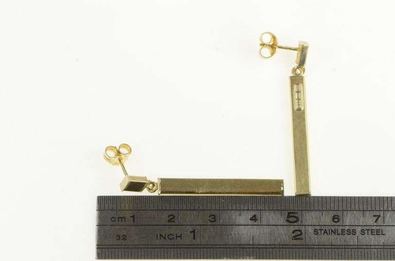 18K Yellow Gold Geometric Squared Bar Drop Dangle Statement Earrings