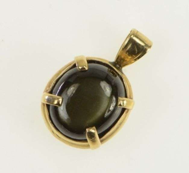 14K Yellow Gold Oval Black Star Sapphire Vintage Classic Pendant