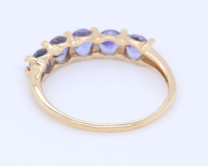 5 Stone Round Brilliant Cut Tanzanite Yellow Gold Band