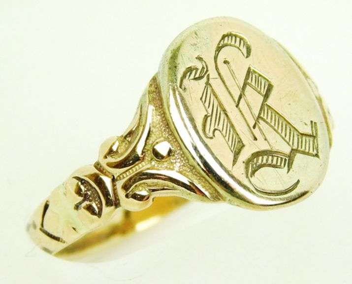 Antique 10K Gold Signet Ring - Initial K, Size 9.5