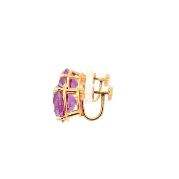 14K Yellow Gold Round Syn. Alexandrite Vintage Screw Back Earrings