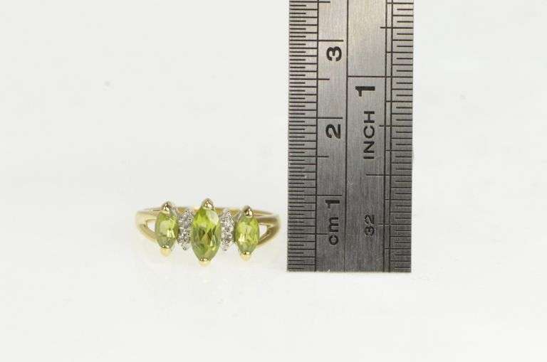 14K Yellow Gold Marquise Peridot Diamond Accent Statement Ring
