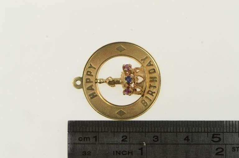 14K Yellow Gold 1960's Happy Birthday Cake Vintage Charm/Pendant