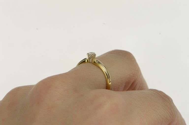 18K Yellow Gold 0.18 Ct Diamond Solitaire Two Tone Promise Ring
