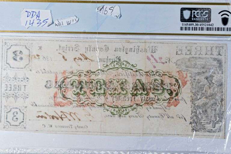 $3 1862 Brenham Texas Washington County  May 6 1862 Note PCGS VF 30