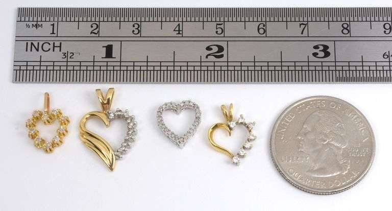 4 Different 14k Diamond Heart Pendants
