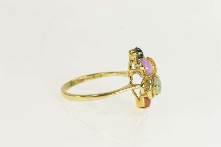 14K Yellow Gold Retro Syn. Star Sapphire Jade Cluster Ring