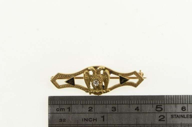 14K Yellow Gold Masonic Diamond Eagle Yod 32nd Degree Pin/Brooch