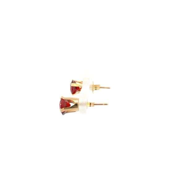 14K Yellow Gold Round Garnet Solitaire Vintage Stud Earrings