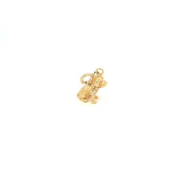14K Yellow Gold 3D Dog With Collar Tag Charm Pet Puppy Charm/Pendant