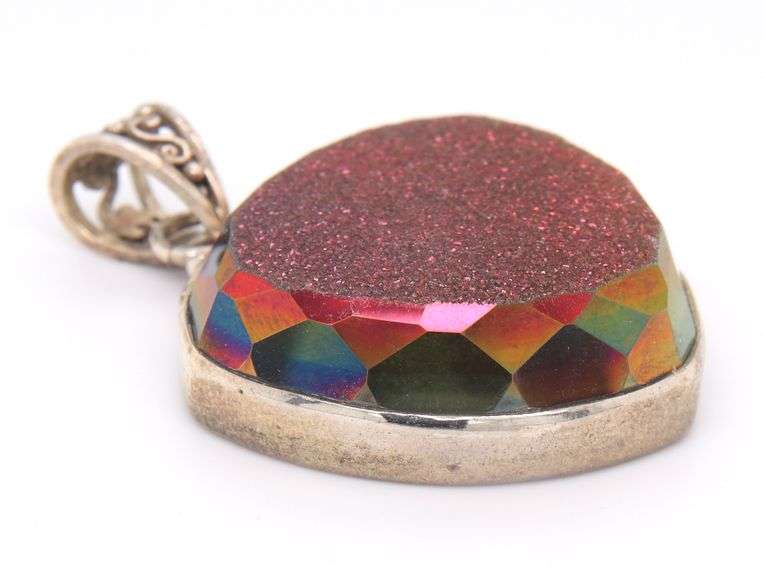 Vintage 925 Sterling Silver Huge Rusty Stone Pendant