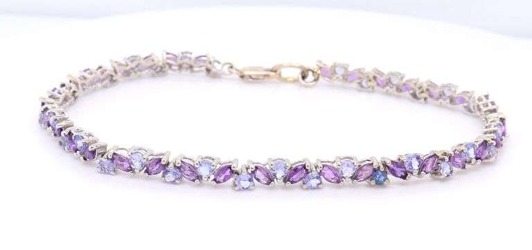 Charming White Gold Amethyst and Tanzanite Tennis Bracelet