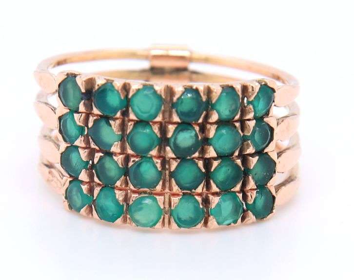 Lovely Yellow Gold Emerald Four Row Band