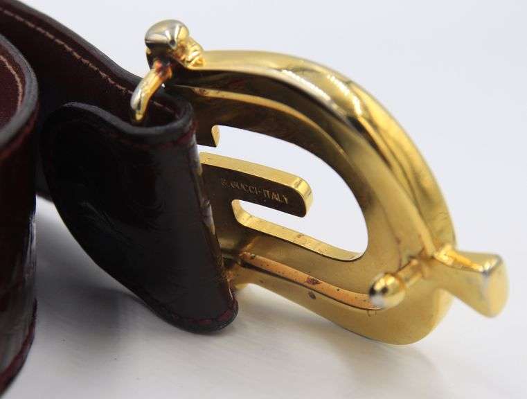 Gucci Gold Metal G Buckle Leather Belt