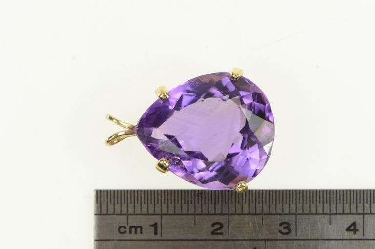 14K Yellow Gold Pear Amethyst Vintage Classic Statement Pendant