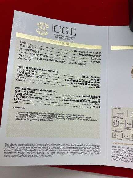 CERTIFIED 14K ROSE GOLD AND DIAMOND RING. 2.50 CARATS