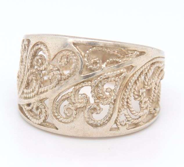 Sterling Silver Wide Filigree Band