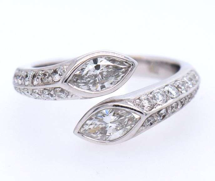 0.90ctw Marquise and Round Diamond Bypass Ring in 18K