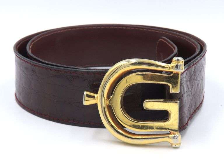 Gucci Gold Metal G Buckle Leather Belt
