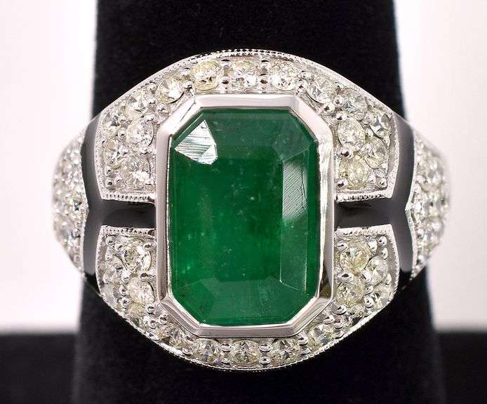 Fantastic Emerald and Diamond Ring in 14K White Gold