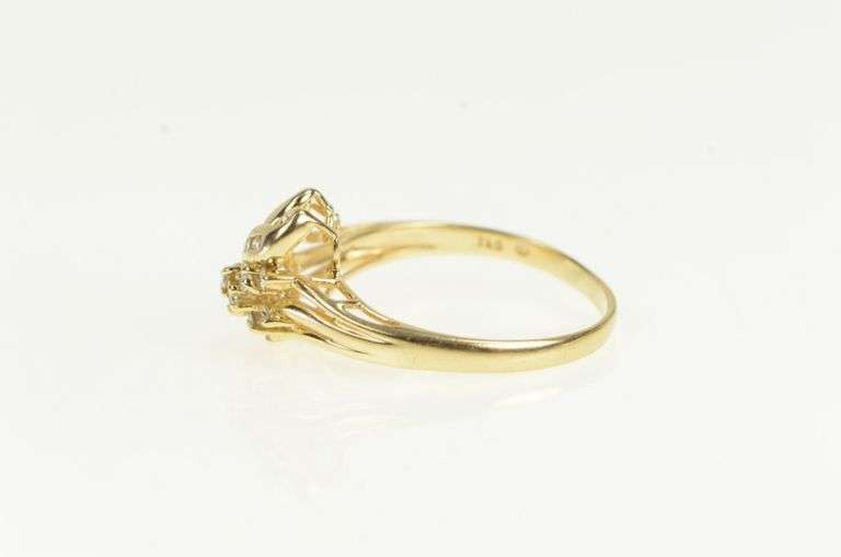 14K Yellow Gold Wavy Diamond Freeform Cluster Vintage Ring