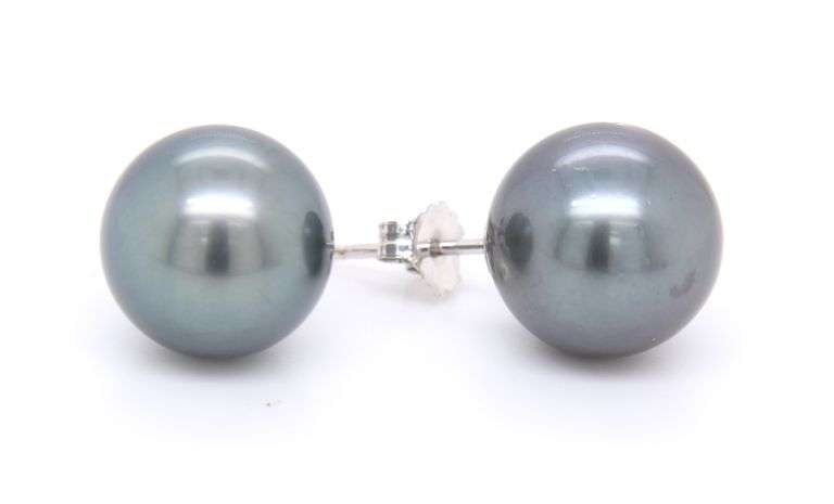 Pleasing White Gold 10.5mm Tahitian Pearl Stud Earrings