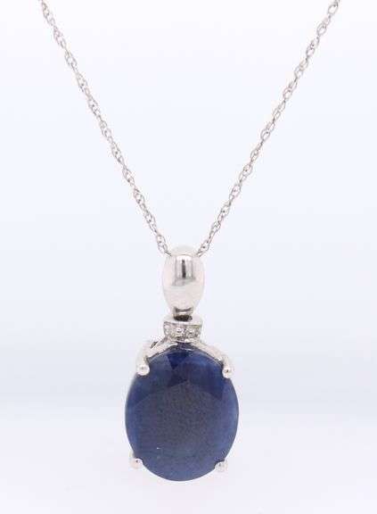 Fantastic White Gold Blue Sapphire Pendant on Chain Necklace