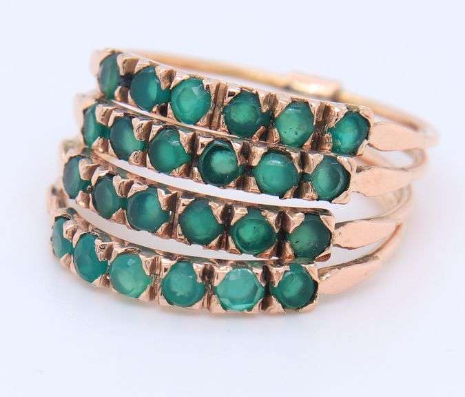 Lovely Yellow Gold Emerald Four Row Band
