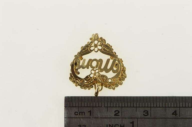 14K Yellow Gold Mom Heart Filigree Mother's Day Love Pendant